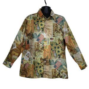 Media 70s Vtg American Republican History Long Sleeve Button Up Shirt Mens XL